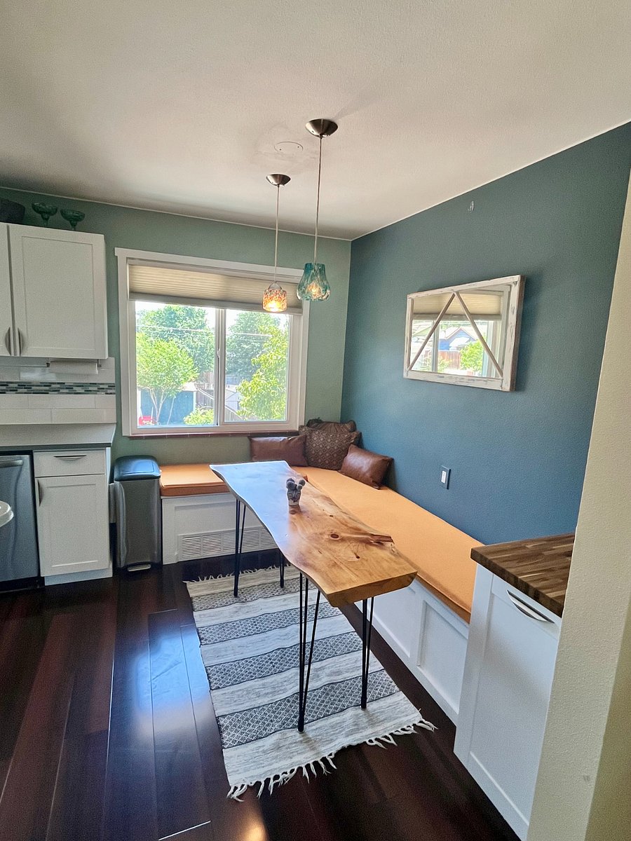 Dining nook - upstairs with view of yard and gardens