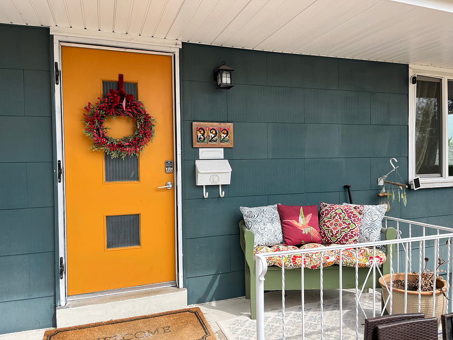 Front porch with cozy bench