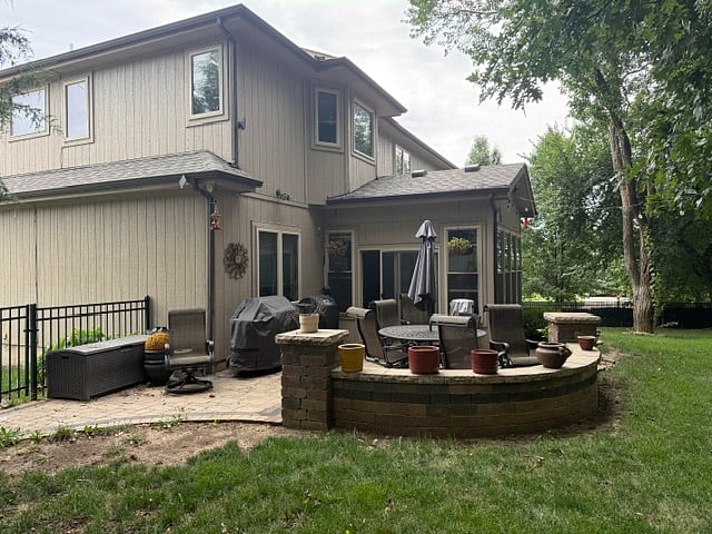 Stone patio in the back yard