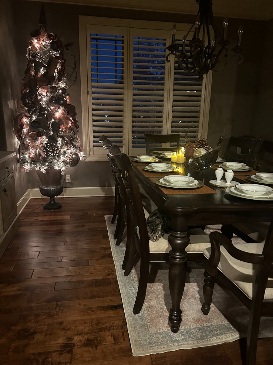 Professionally designed Christmas tree that is a perfect match in the dining room.