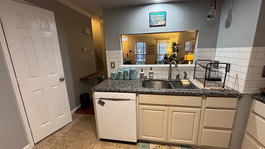 Kitchen with living room view