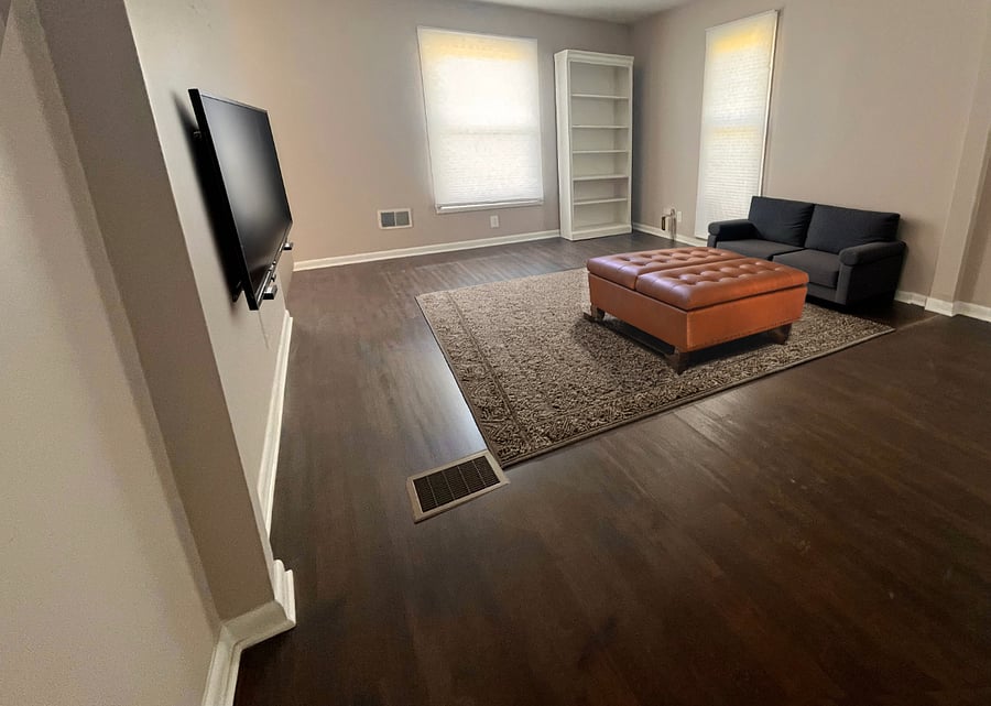 Living room - open concept. View from kitchen