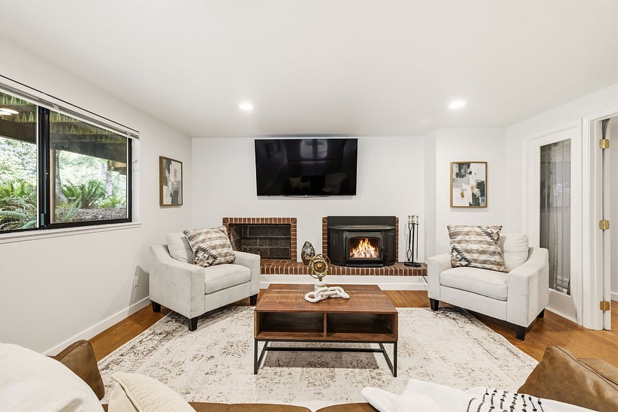 Lower Level TV Room with Fireplace