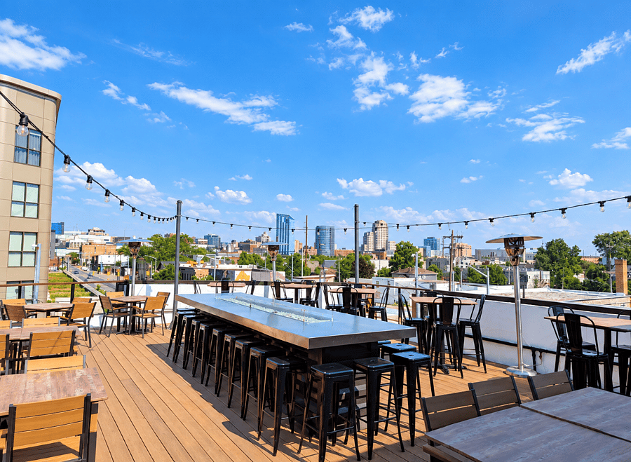 Rooftop patio at Rapid River Stillhouse on Stocking Ave, a 10 minute walk away