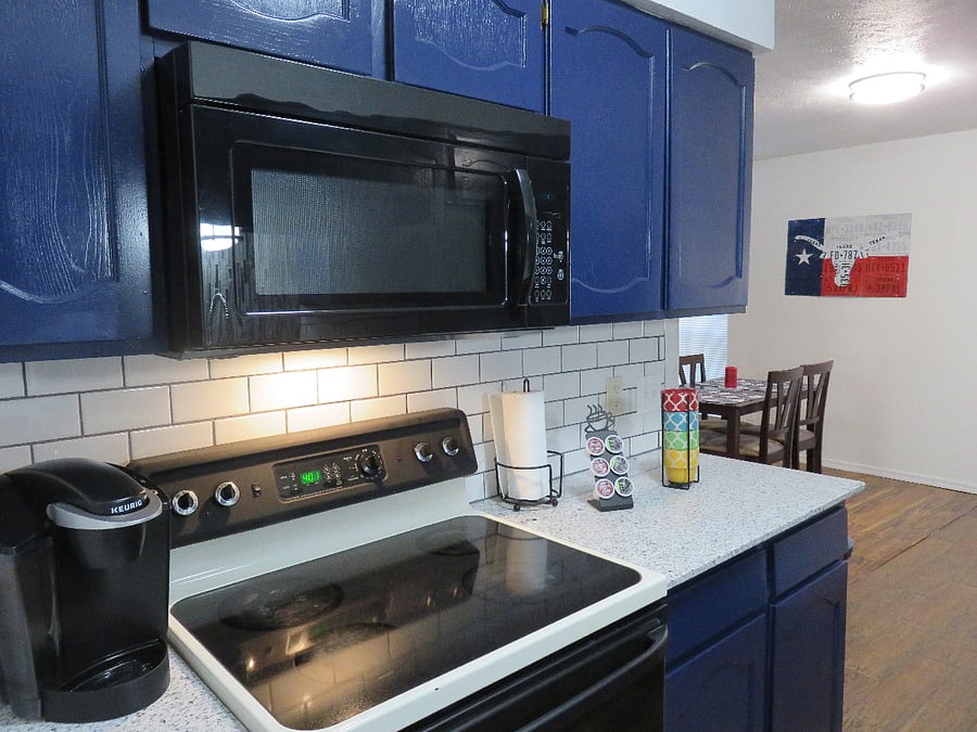 Kitchen overlooking dining area