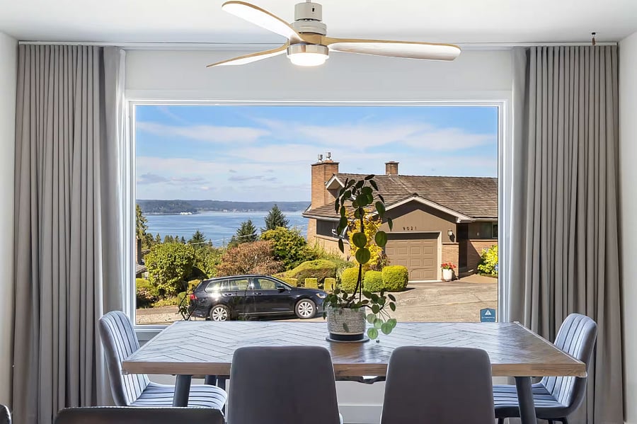 Mountain and sound views from the dining room.