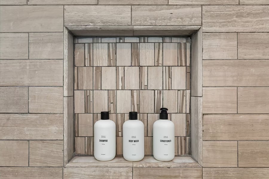 Initial supply of shampoo, conditioner and body wash included.d