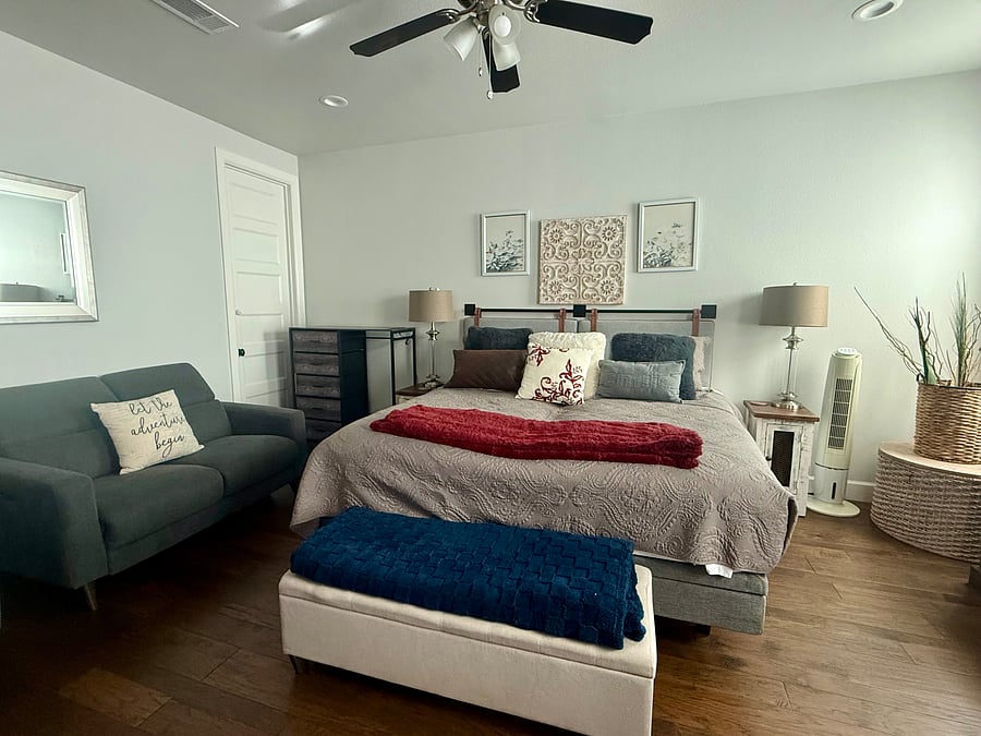 Comfortable king bed with adjustable head and foot.