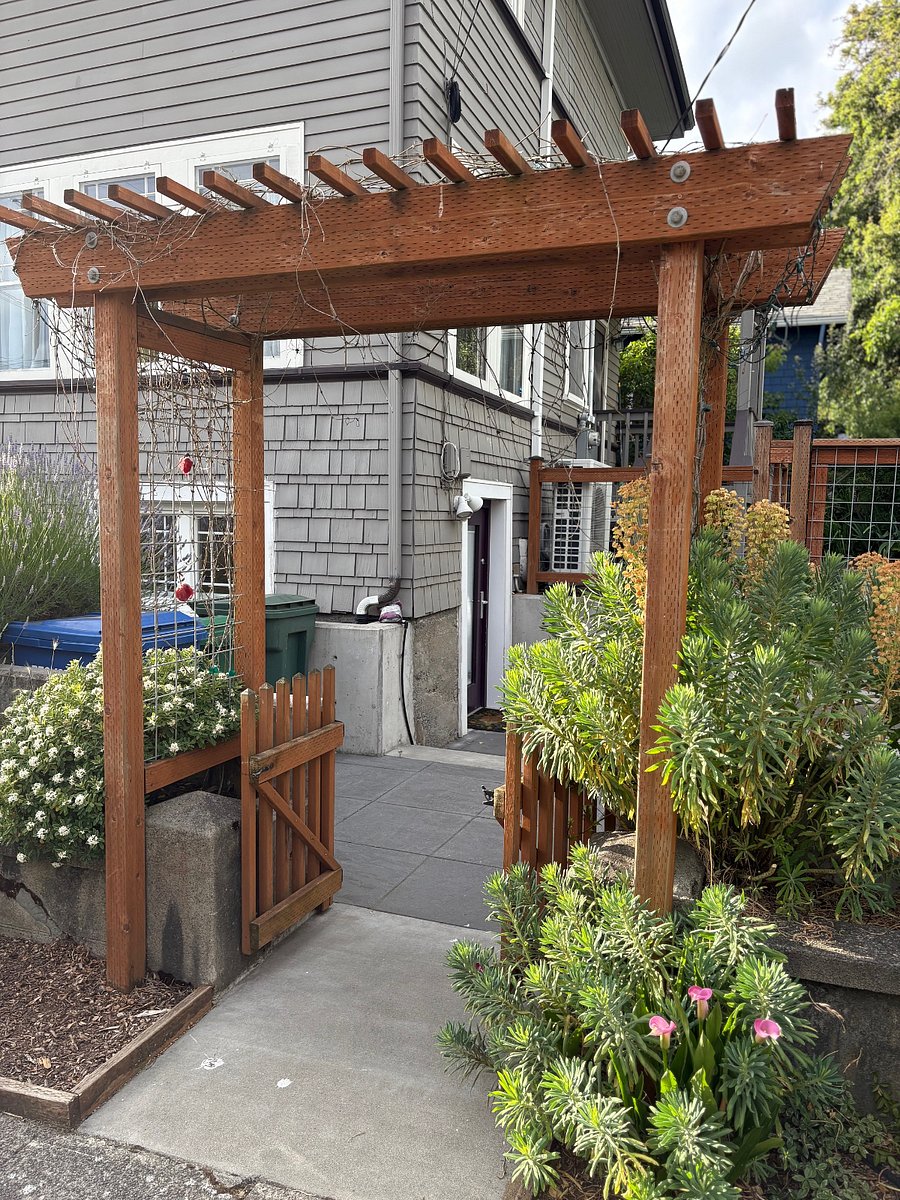 Private entrance through pergola