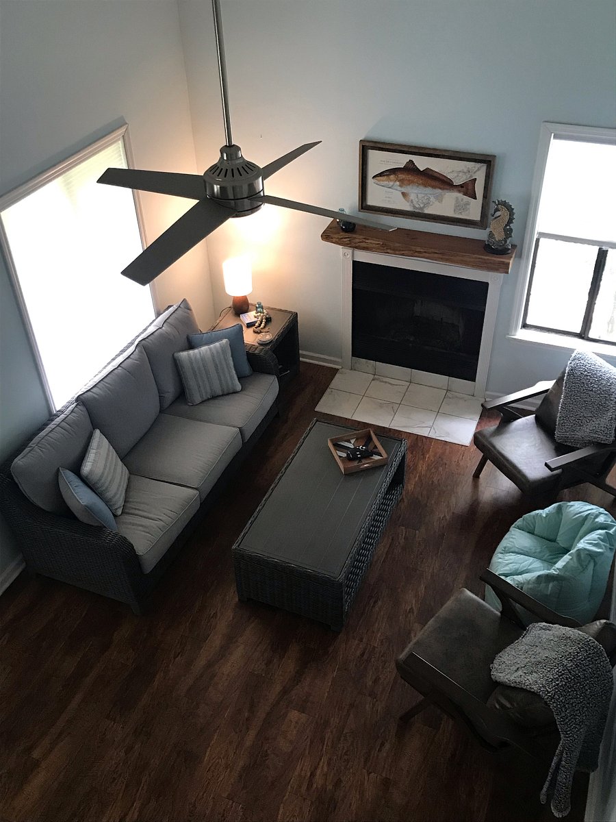 Comfortable living room with elevated ceilings