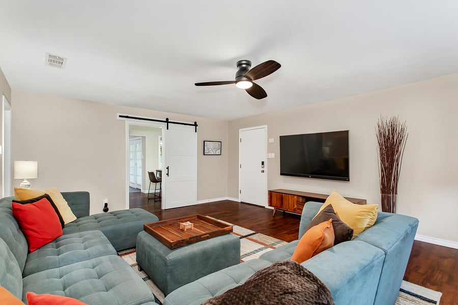 TV room with 65inch smart TV.