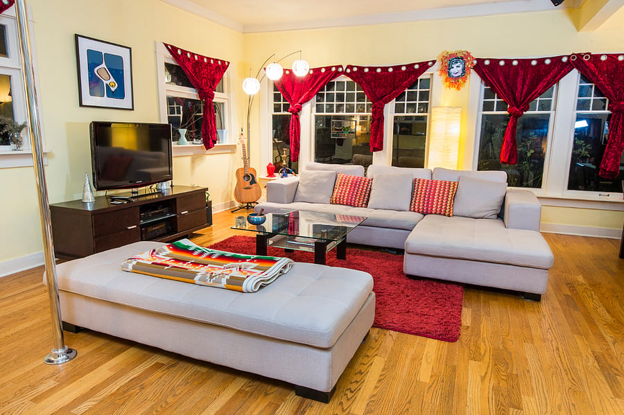 Bright, airy living and dining areas with big windows with lots of light, comfort and style. Dining Table not pictured on right.