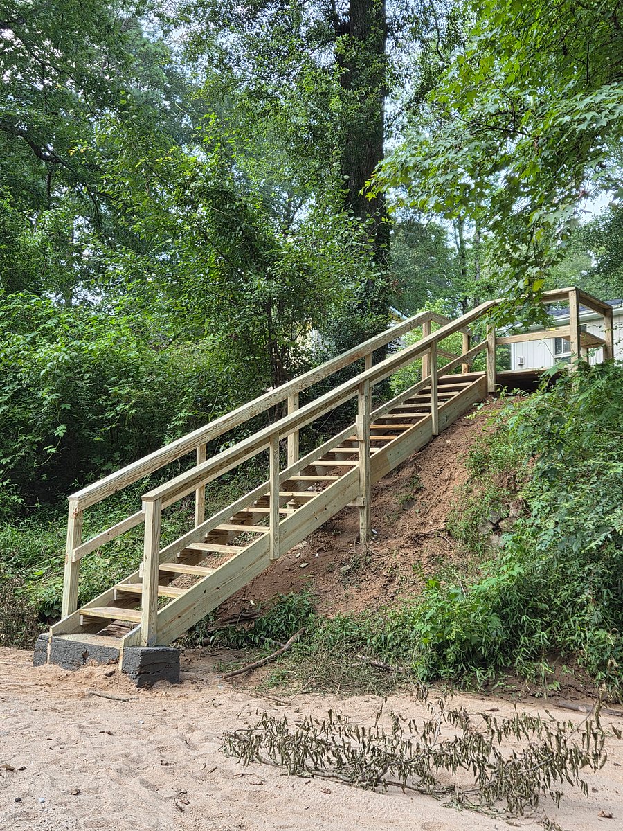 Stairs that lead to the private creek area.