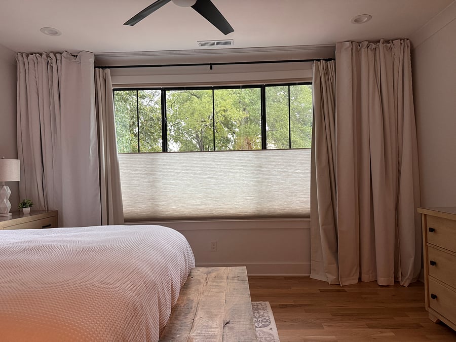 Top-down, bottom-up shades and blackout curtains in each bedroom.