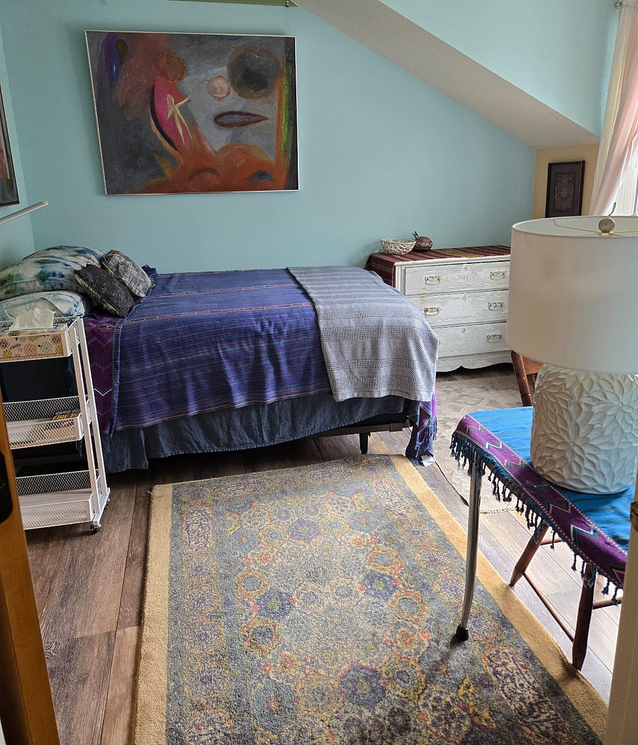 Your bedroom with dresser, bedside table, desk & chair., 2 lamps.