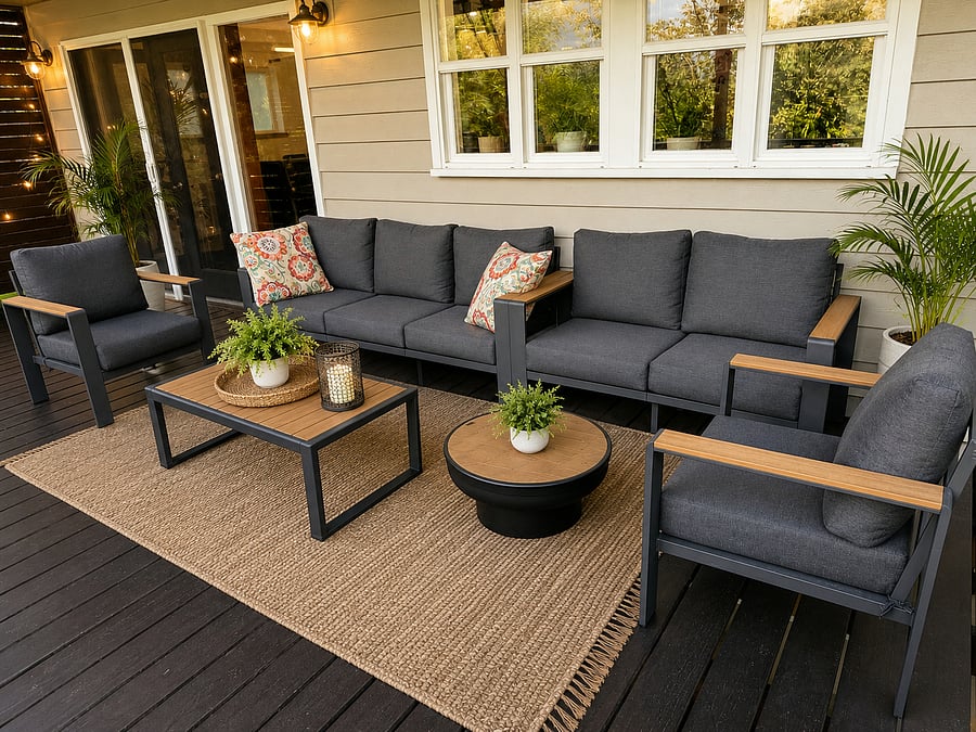 Brand new deck furniture looking out to the garden