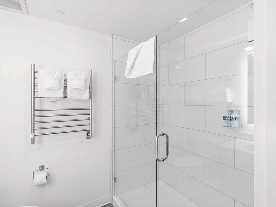 Large shower with heated towel racks!