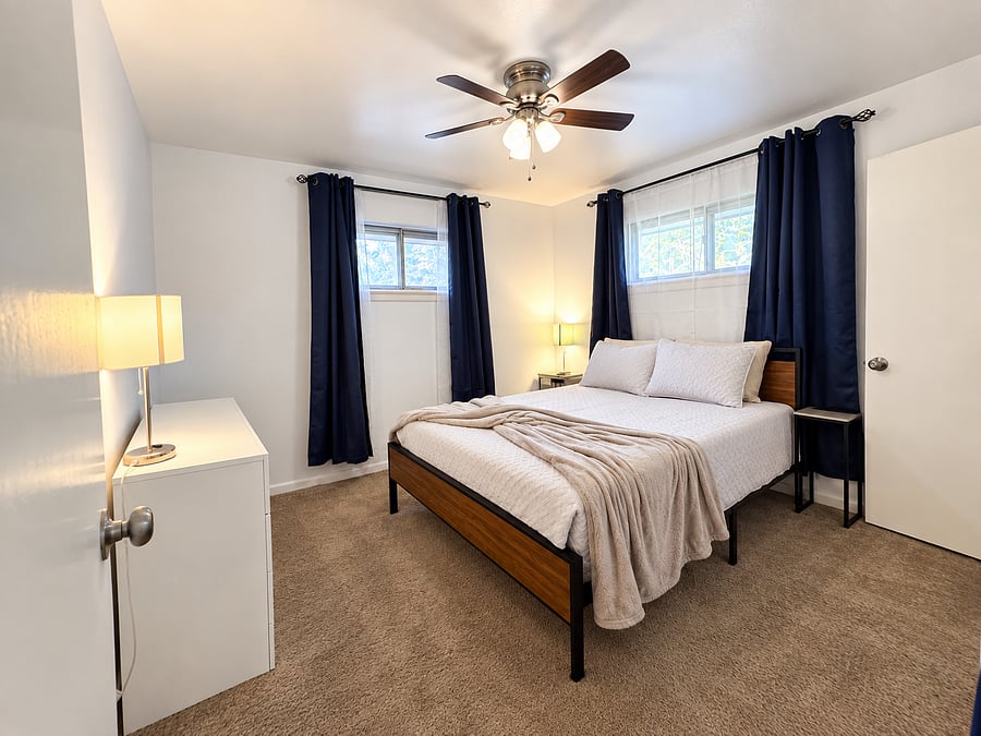 Bedroom #2; includes Queen bed, end tables, dresser, large closet, bedding, pillows, mattress topper, etc.