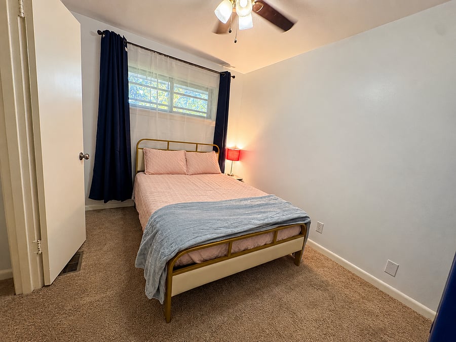 Bedroom 3; includes full bed, end table, dresser, large closet, bedding, pillows, mattress topper, etc.