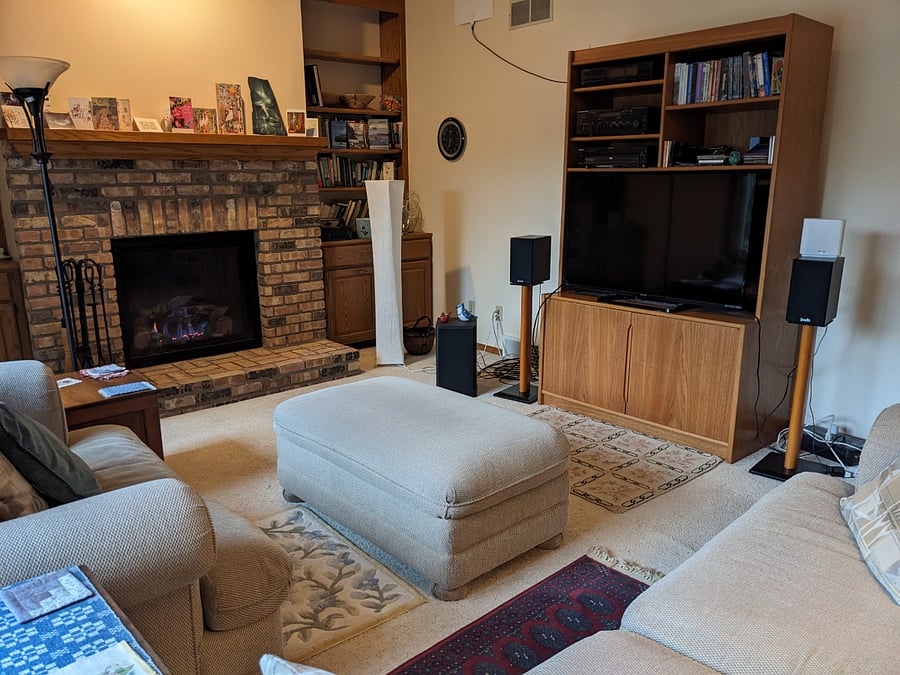 Family Room with gas fireplace, TV, stereo