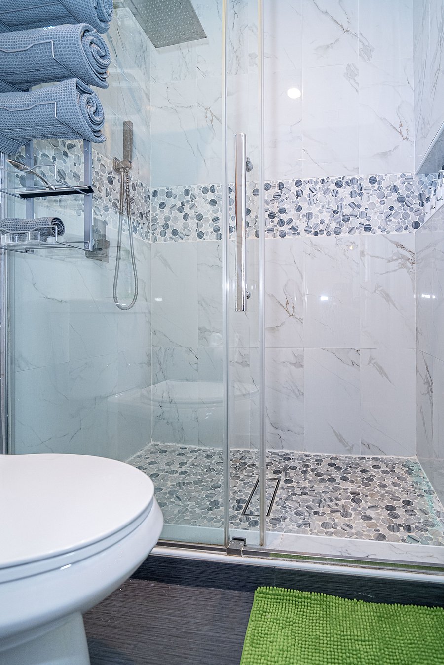 Jack and Jill bath, Shower.