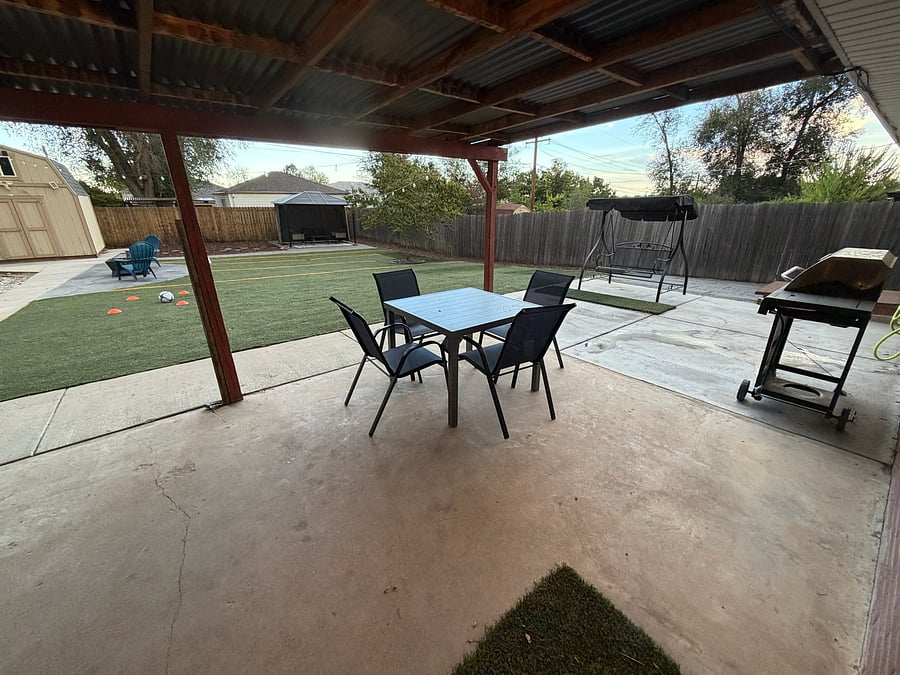 Dine outside under the covered patio. Gas grill with propane provided.