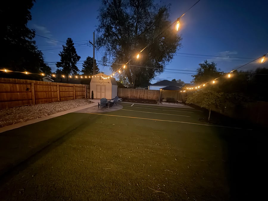 Solar string lights provide ambiance to enjoy your yard at night.