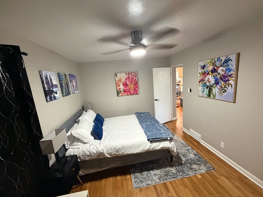 Ceiling fan for air movement.