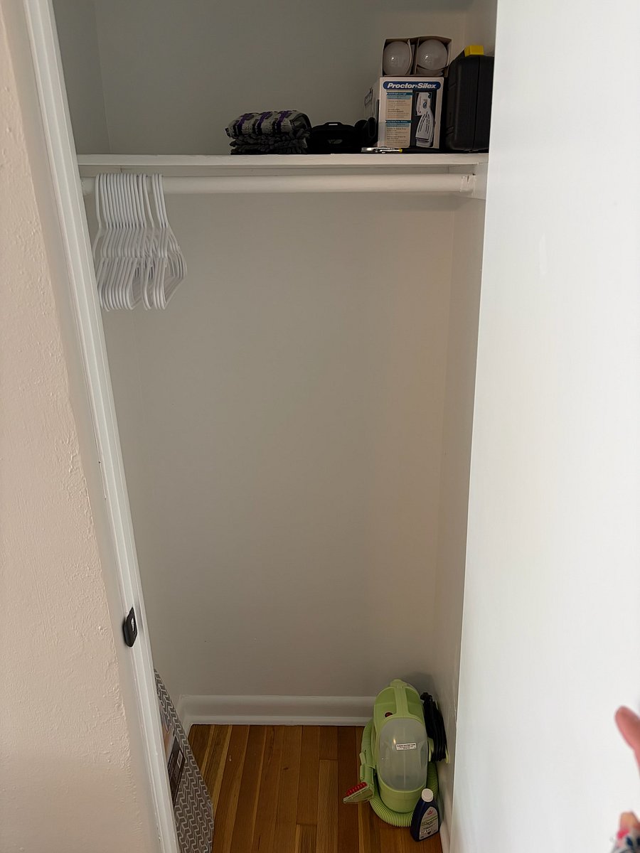 Coat closet for additional storage. Iron, ironing board, tool set, carpet steamer, vacuum and all cleaning supplies provided for your convenience.