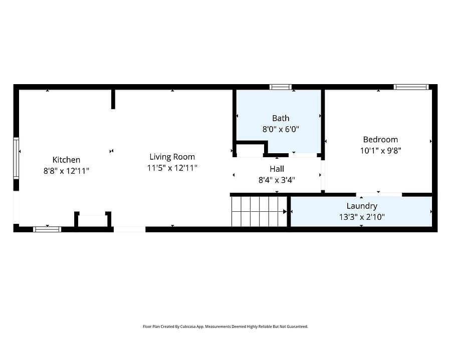First floor living area, bedroom, bathroom, and ensuite laundry.