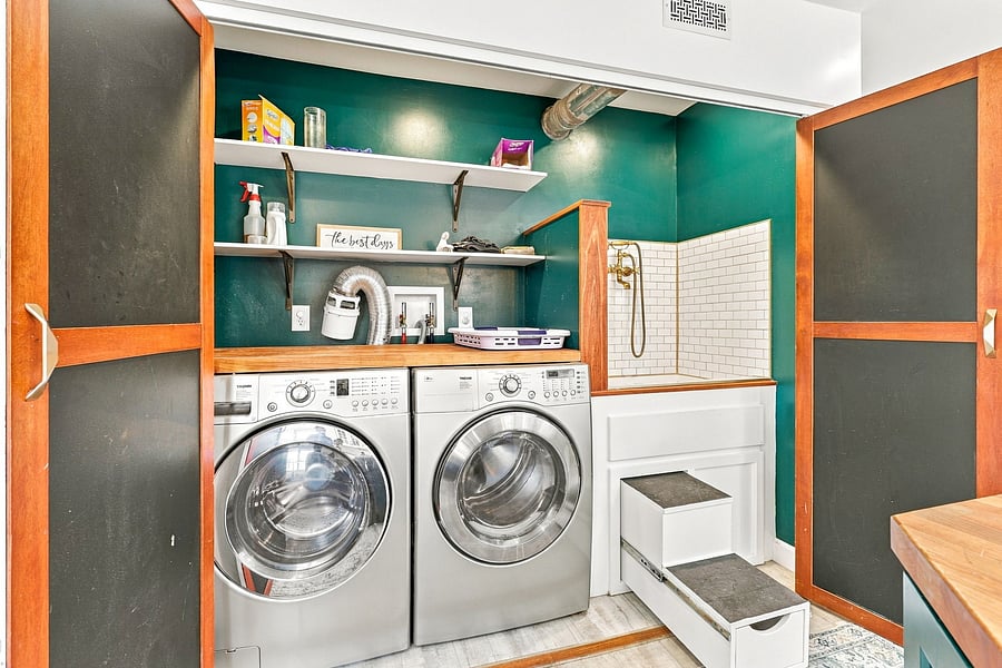 Custom dog wash with pull out stairs