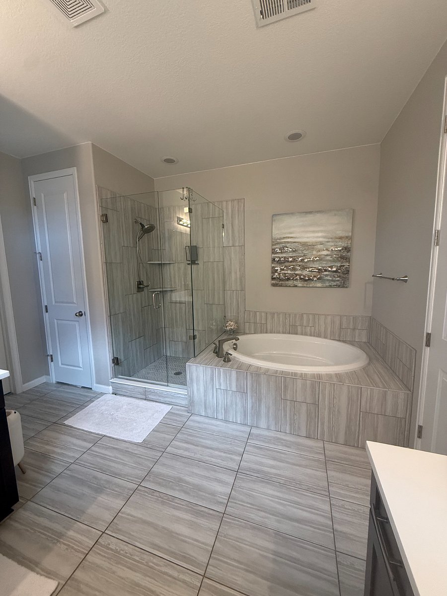 Master bathroom. Two separate sink areas.