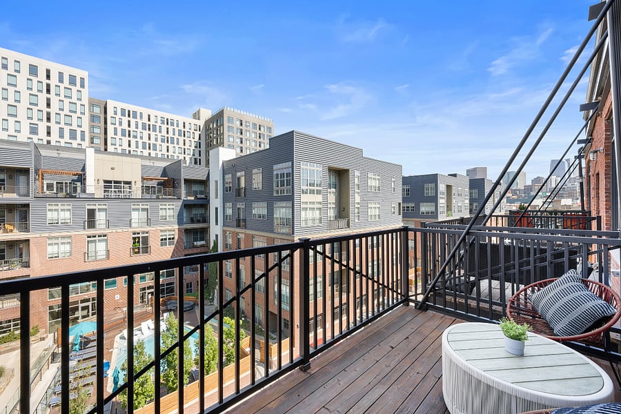 City views and open skies from the private balcony.