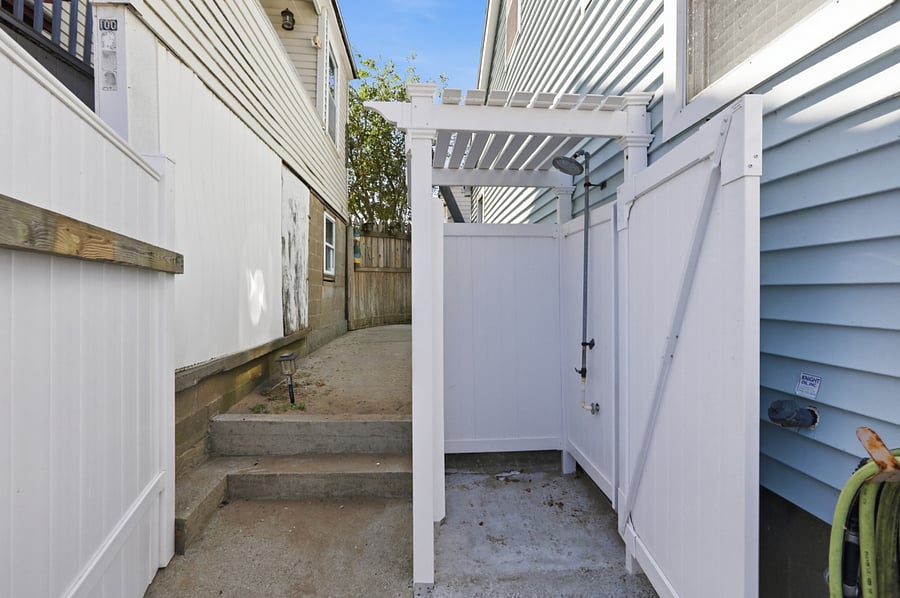 Outdoor shower and propane Weber grill