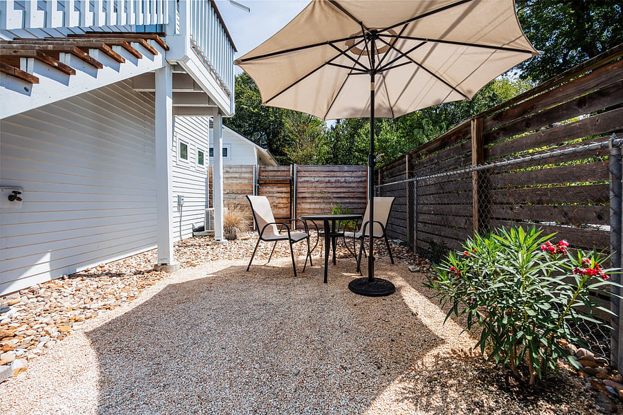 Private, fenced yard, with gated entrance. Yard maintenance included in rent.