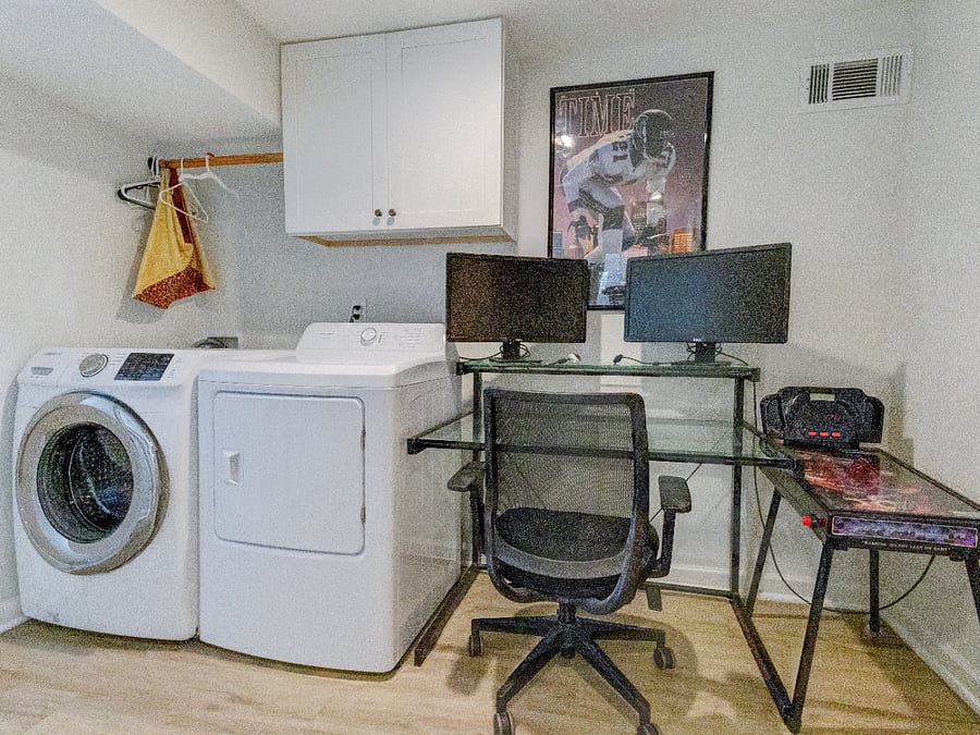 Fully functioning washer and dryer with desktop space.