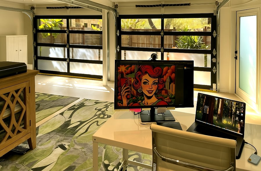 The first floor flex-space as an office / work space
