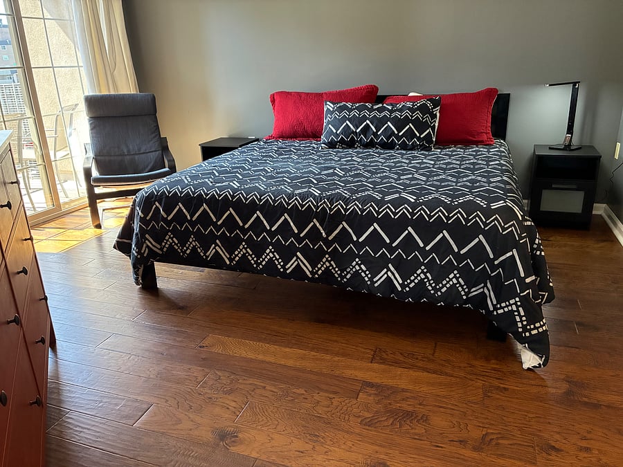 King size bed and sliding doors to the deck.