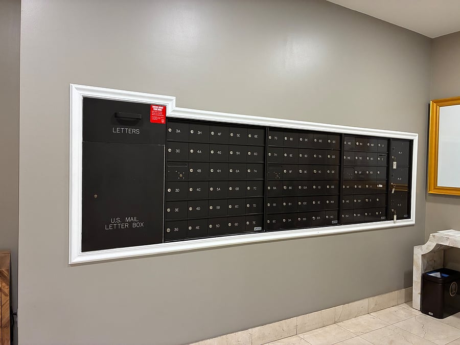 Mailboxes in the lobby area
