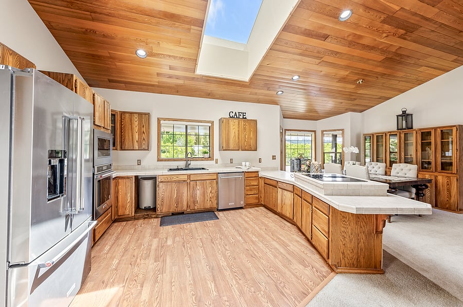 Spacious kitchen with skylight
