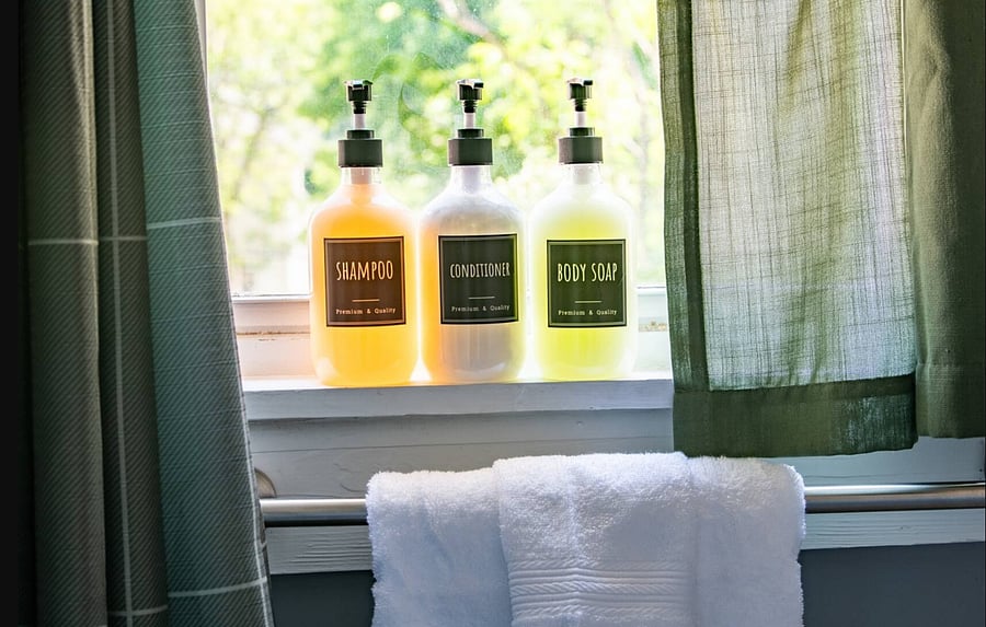 Everything you need for a refreshing shower. Shampoo, conditioner, and body soap are ready for you.