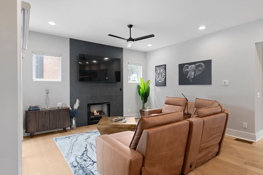 Living Room (sectional, Air conditioning and heating, Indoor fireplace, and TV)