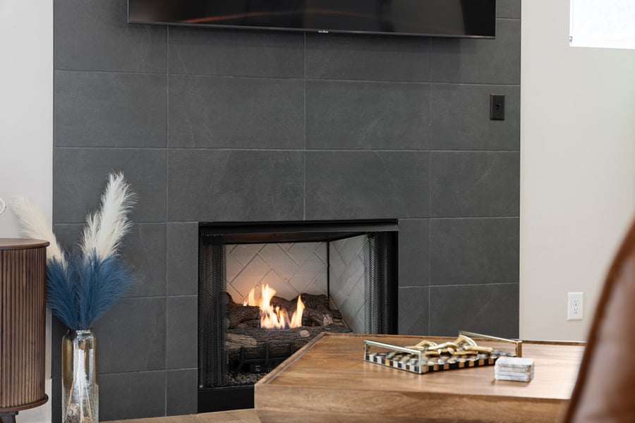 Living Room (sectional, Air conditioning and heating, Indoor fireplace, and TV)