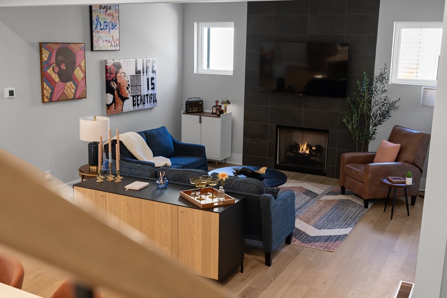 Living Room (2 couches, Air conditioning, Indoor fireplace, and TV)