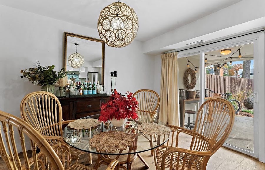Large dining area that opens right to the backyard.