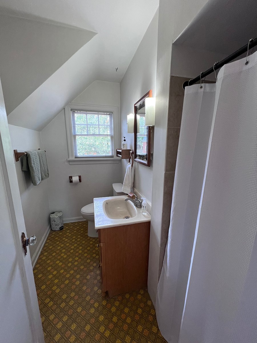 The downstairs bathroom with a compact shower.