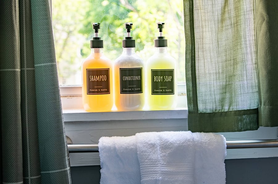 Everything you need for a refreshing shower. Shampoo, conditioner, and body soap are ready for you.
