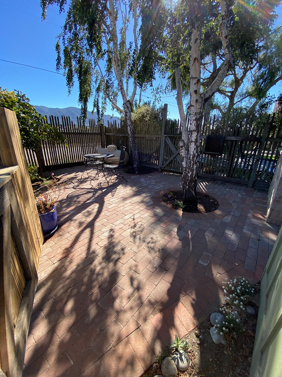 Your patio as you walk in the front gate. 