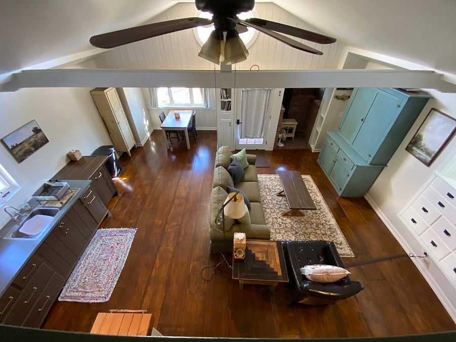 The view from the loft looking down onto the living space. 