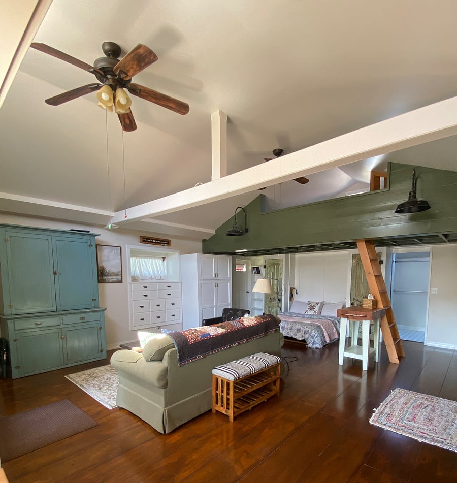 An interior overview of the Cottage's living space. 